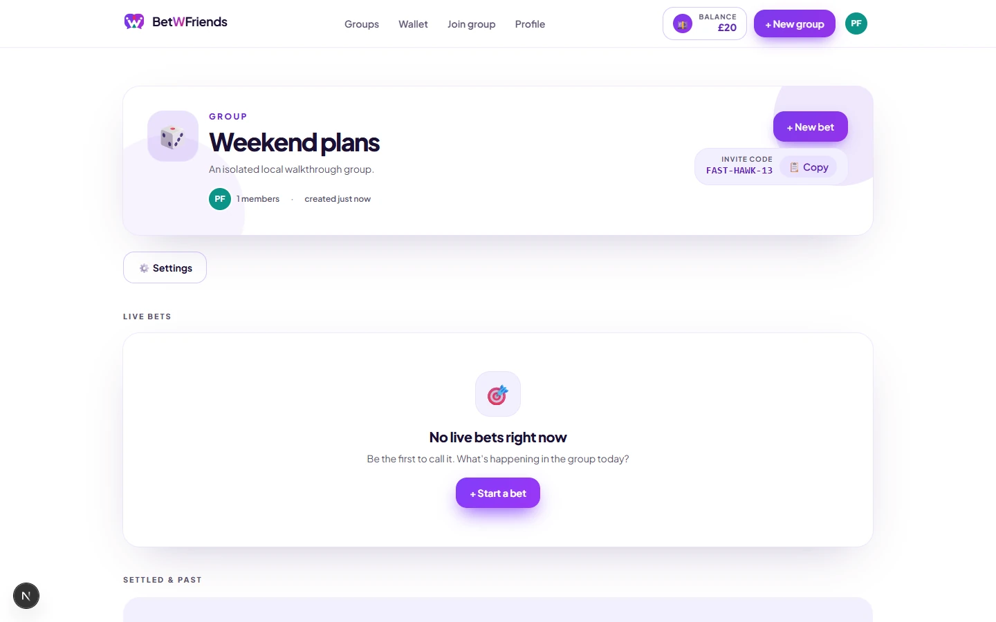 BetWFriends with a group created through its current app