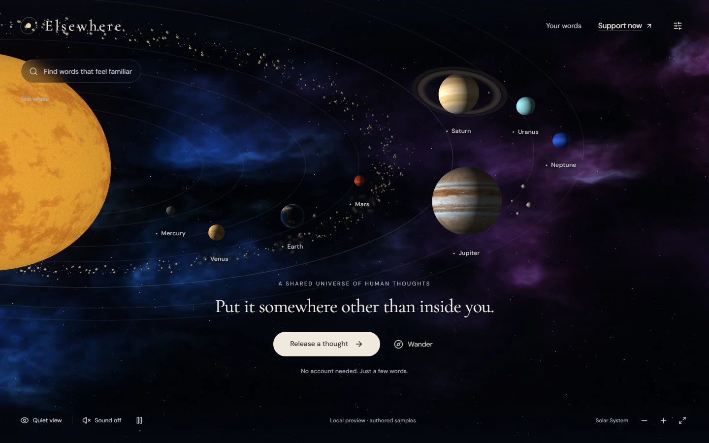 Elsewhere’s current interactive universe with labelled authored samples