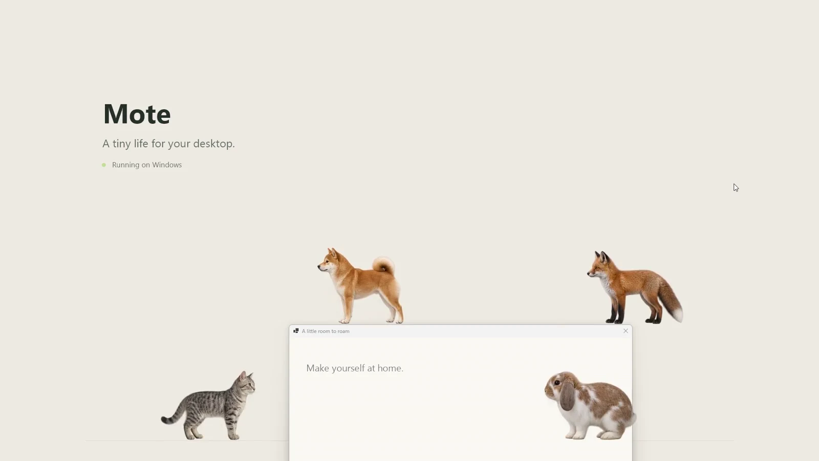 Mote animals walking and resting around a Windows window