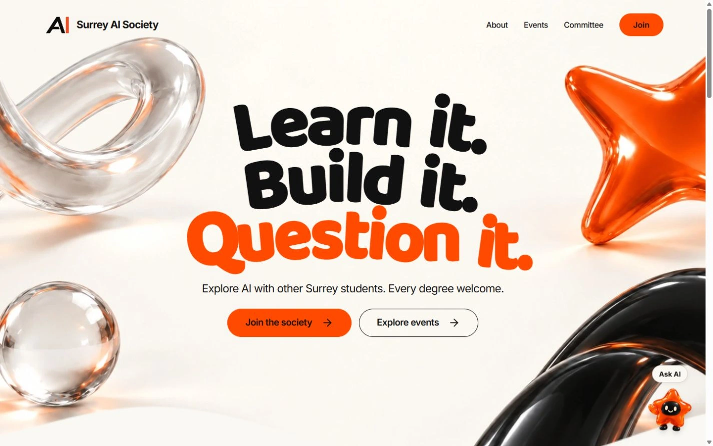 The current Surrey AI Society homepage