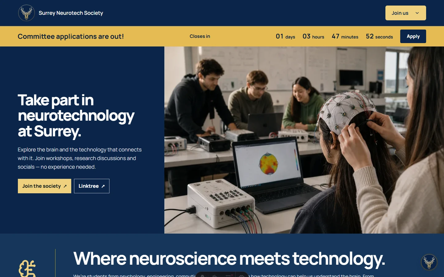 The current Surrey Neurotech Society homepage