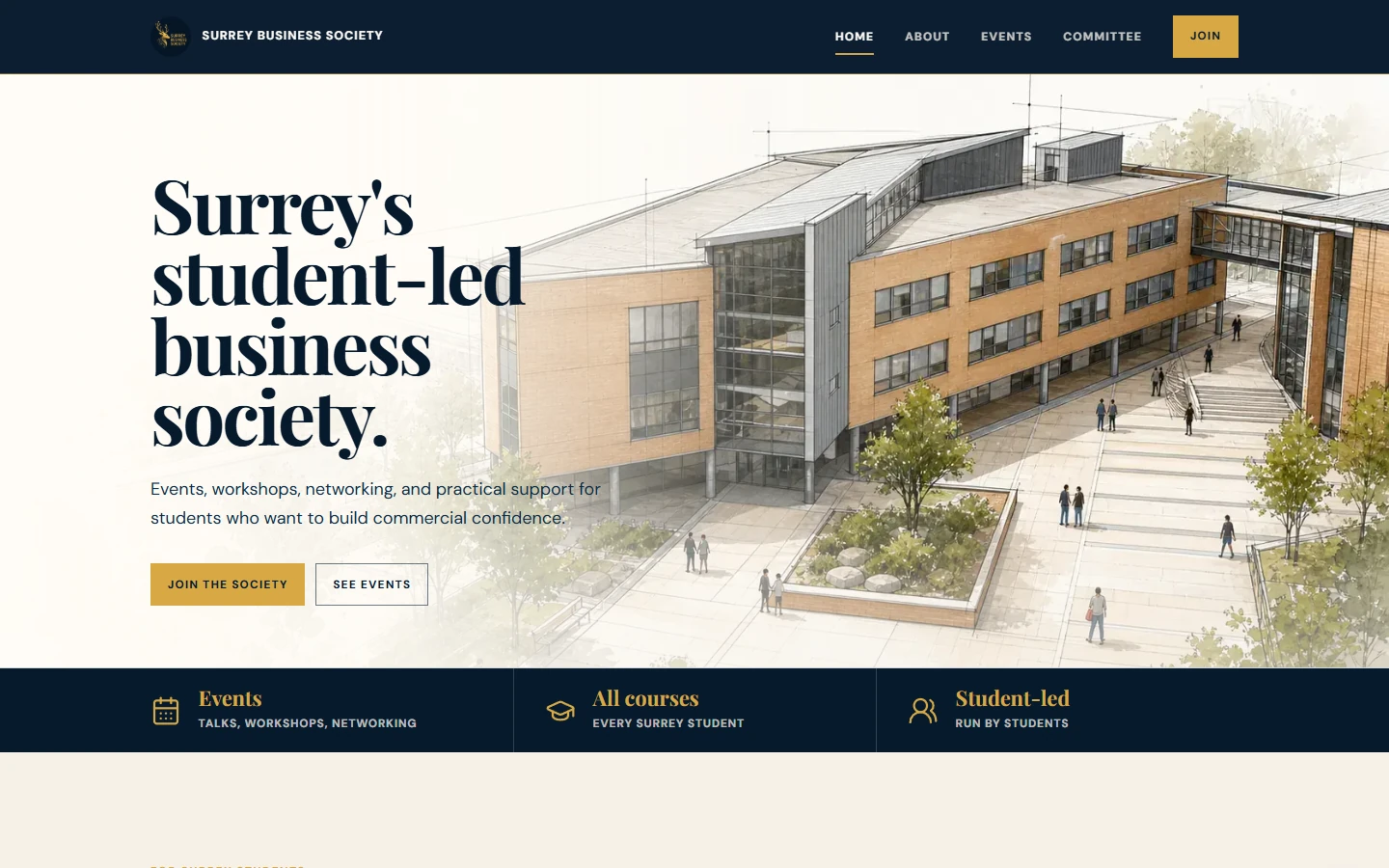 Current Surrey Business Society website with event and community information